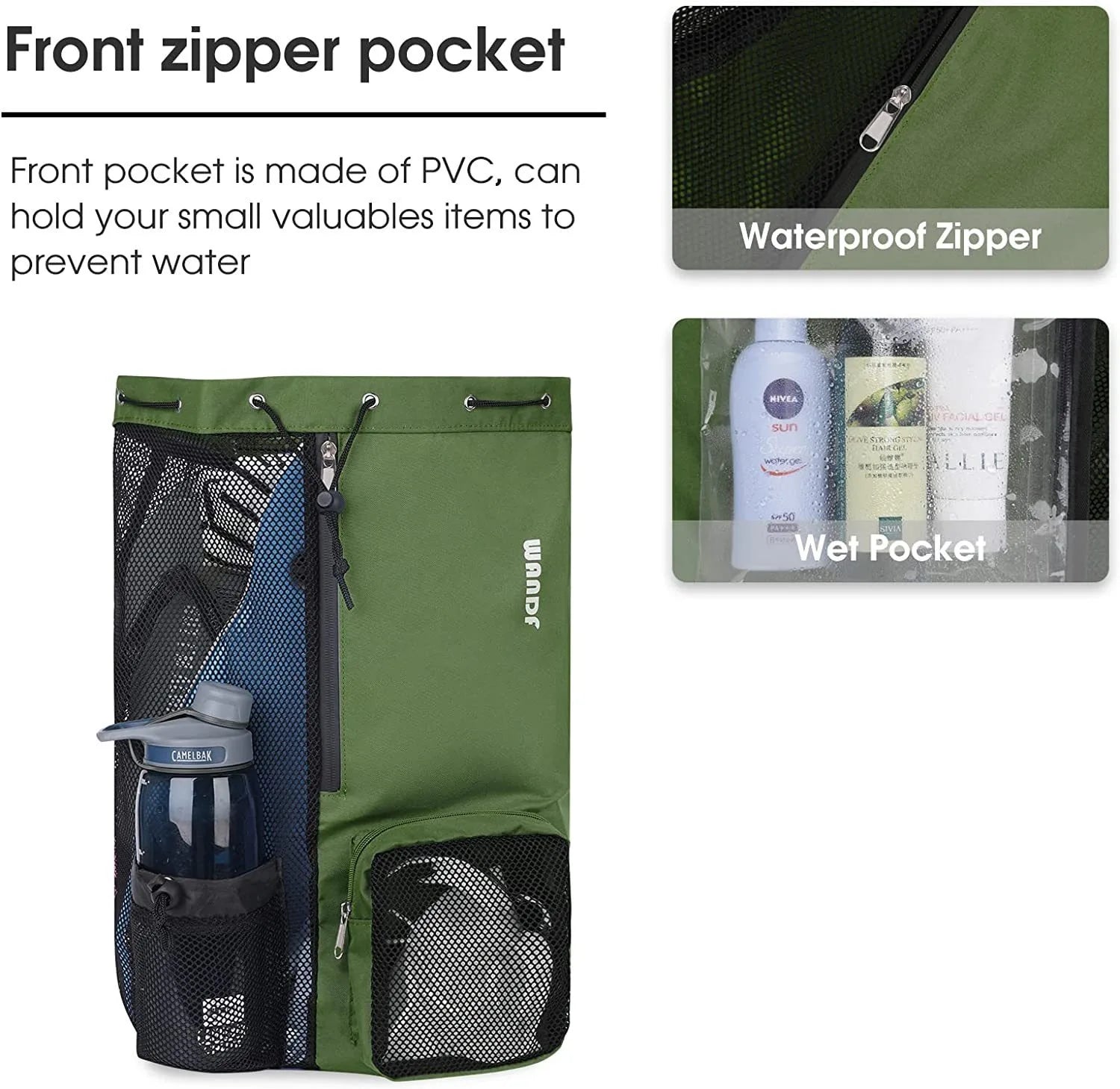 Sinodiving Swimming Waterproof Bag Custom Logo Gym Mesh Drawstring Backpack Swim Mesh Bag Travel Sports Swimming Gym Bag