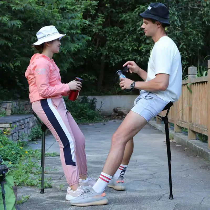 Portable Travel Stool, Folding Stool, Compact Collapsible Stool with a Telescoping Stand to Adjust Seating Height & Support