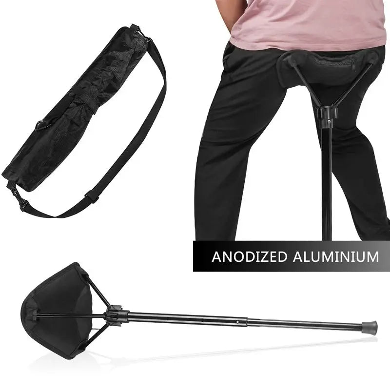 Portable Travel Stool, Folding Stool, Compact Collapsible Stool with a Telescoping Stand to Adjust Seating Height & Support