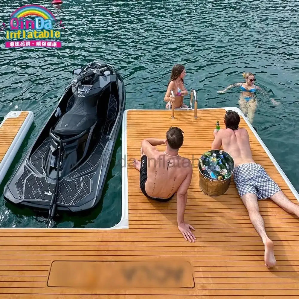 Stock Large 13Ft/ 4M E-Shape Inflatable Jet Ski Dock Platform Water Non-Slip Surface Ating Island Raft, Boat Yacht