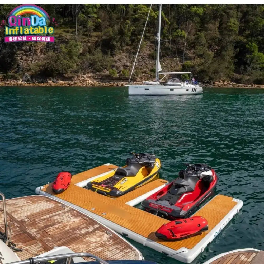 Stock Large 13Ft/ 4M E-Shape Inflatable Jet Ski Dock Platform Water Non-Slip Surface Ating Island Raft, Boat Yacht