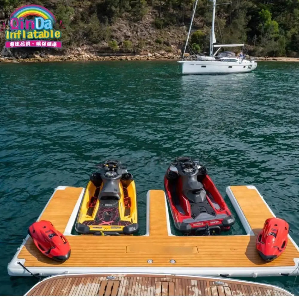 Stock Large 13Ft/ 4M E-Shape Inflatable Jet Ski Dock Platform Water Non-Slip Surface Ating Island Raft, Boat Yacht