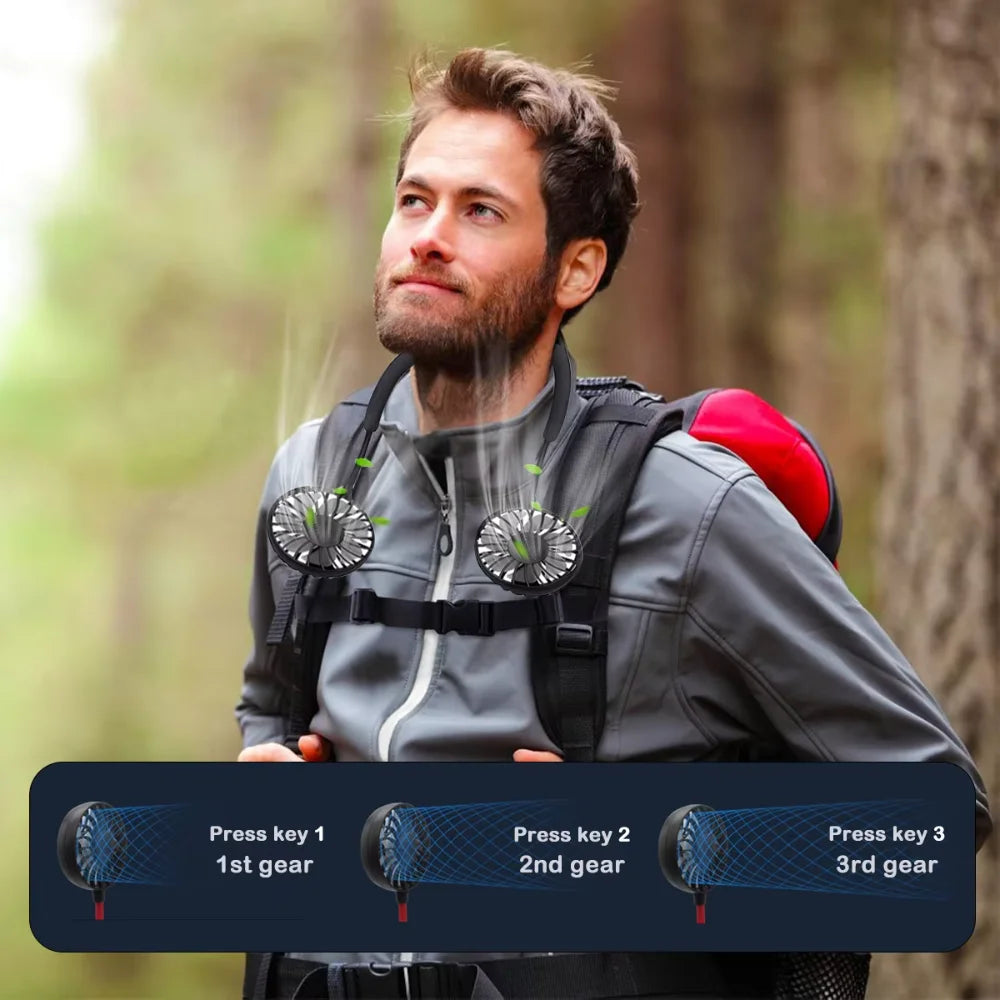 Neck Fan Rechargeable 1200mAh 3 Speeds Portable Personal Cooling Fan for Outdoor