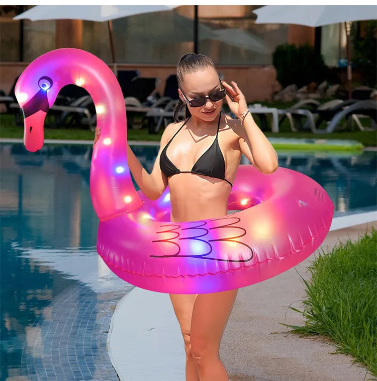 Inflatable Flamingo Pool Float with Lights Solar Powered