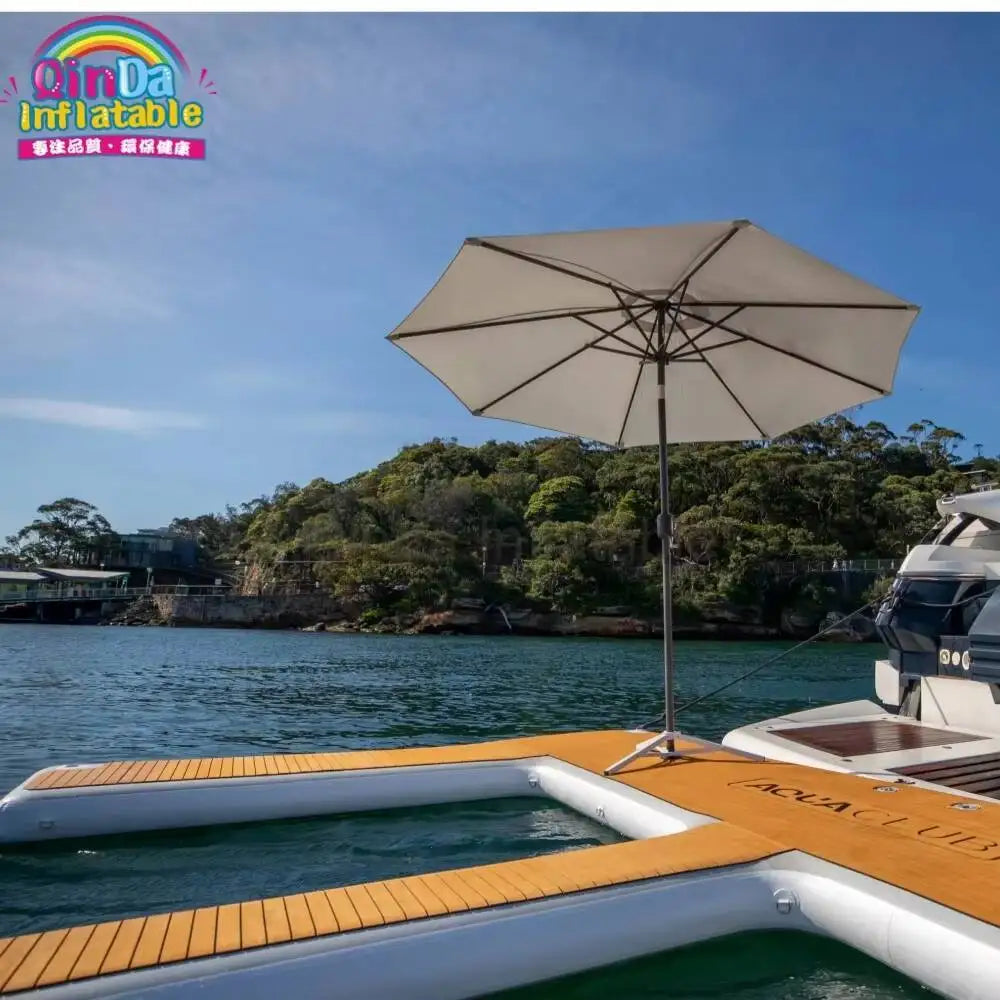 Stock Large 13Ft/ 4M E-Shape Inflatable Jet Ski Dock Platform Water Non-Slip Surface Ating Island Raft, Boat Yacht