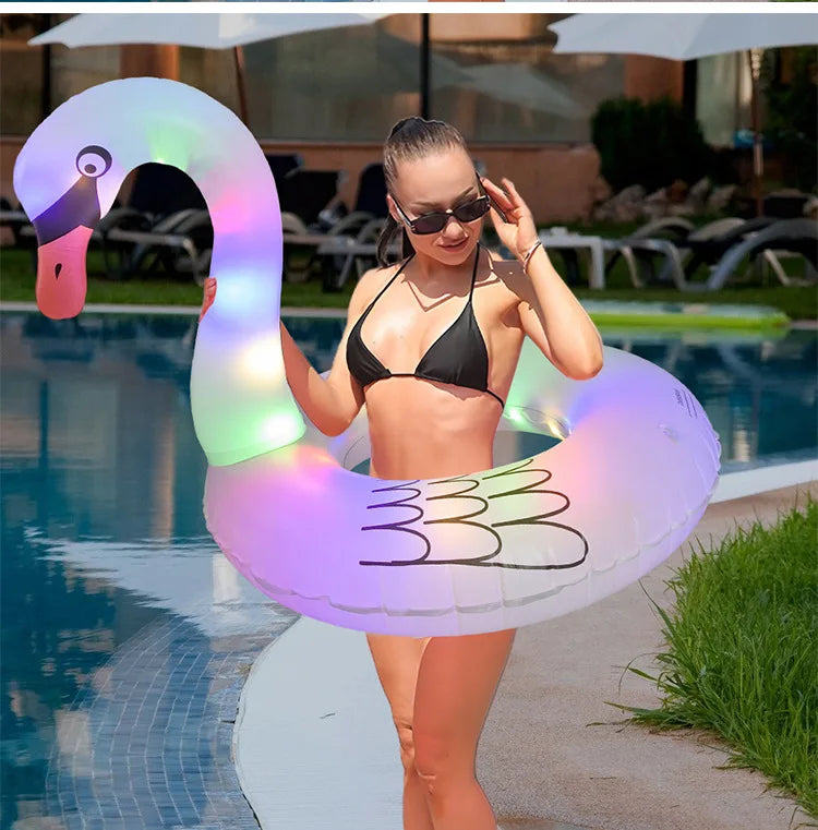 Inflatable Flamingo Pool Float with Lights Solar Powered