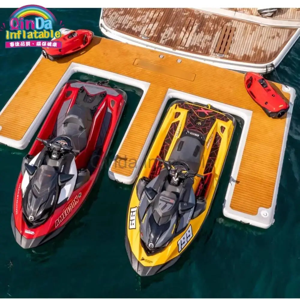Stock Large 13Ft/ 4M E-Shape Inflatable Jet Ski Dock Platform Water Non-Slip Surface Ating Island Raft, Boat Yacht