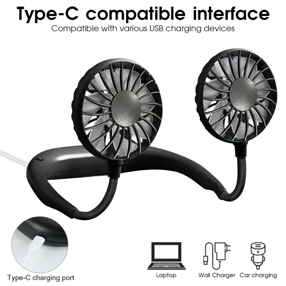 Neck Fan Rechargeable 1200mAh 3 Speeds Portable Personal Cooling Fan for Outdoor